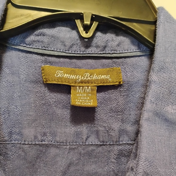 Tommy Bahama Two Palms Linen Shirt Navy Blue Roll Tab Sleeve Size M - Picture 3 of 5